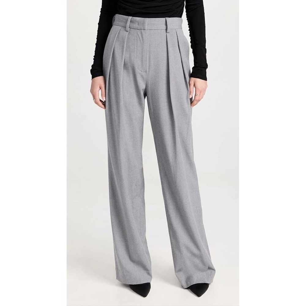 STAUD Luisa Pleated High Rise Wide Leg Trouser Pants In Gray Women's Size 0
